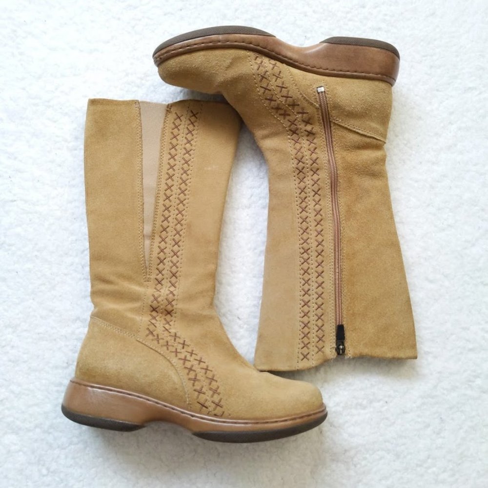 Dansko Suede Boots Camel Zip Up Stitching 7.5